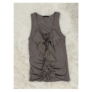 Ruffled Front Tank Top - Taupe Sz L - EUC